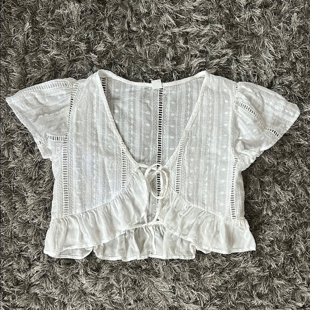 White Eyelet Ruffle Cropped Top